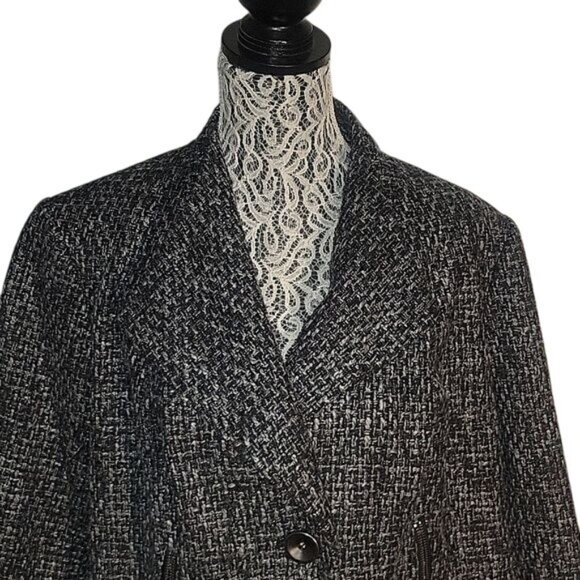 HALOGEN Vintage Black Tweed Double-Breasted Womens Jacket Button Closure Pocket - Picture 3 of 9